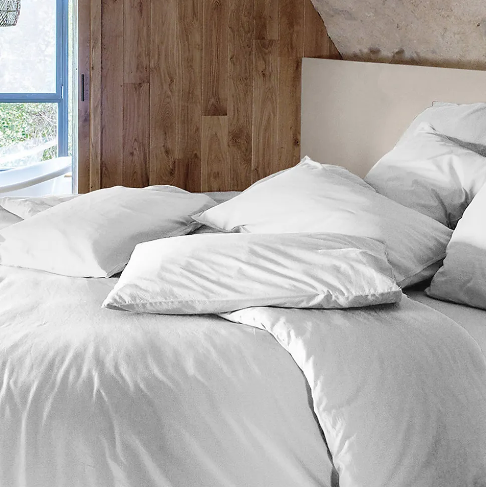 Drap housse PALACE pur coton lavé 90x190 cm bonnet 30 cm uni blanc neige