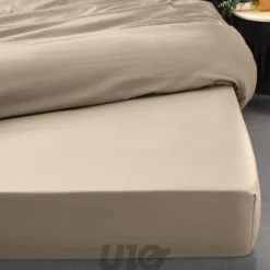 Drap Housse Percale Bonnet 30 Cm 200x160cm Marron Claire Naturel