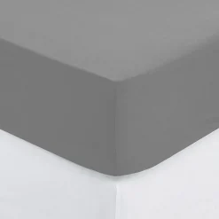 Drap housse percale de coton uni 160 x 200 cm Harmonie gris