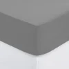 Drap housse percale de coton uni 180 x 200 cm Harmonie gris