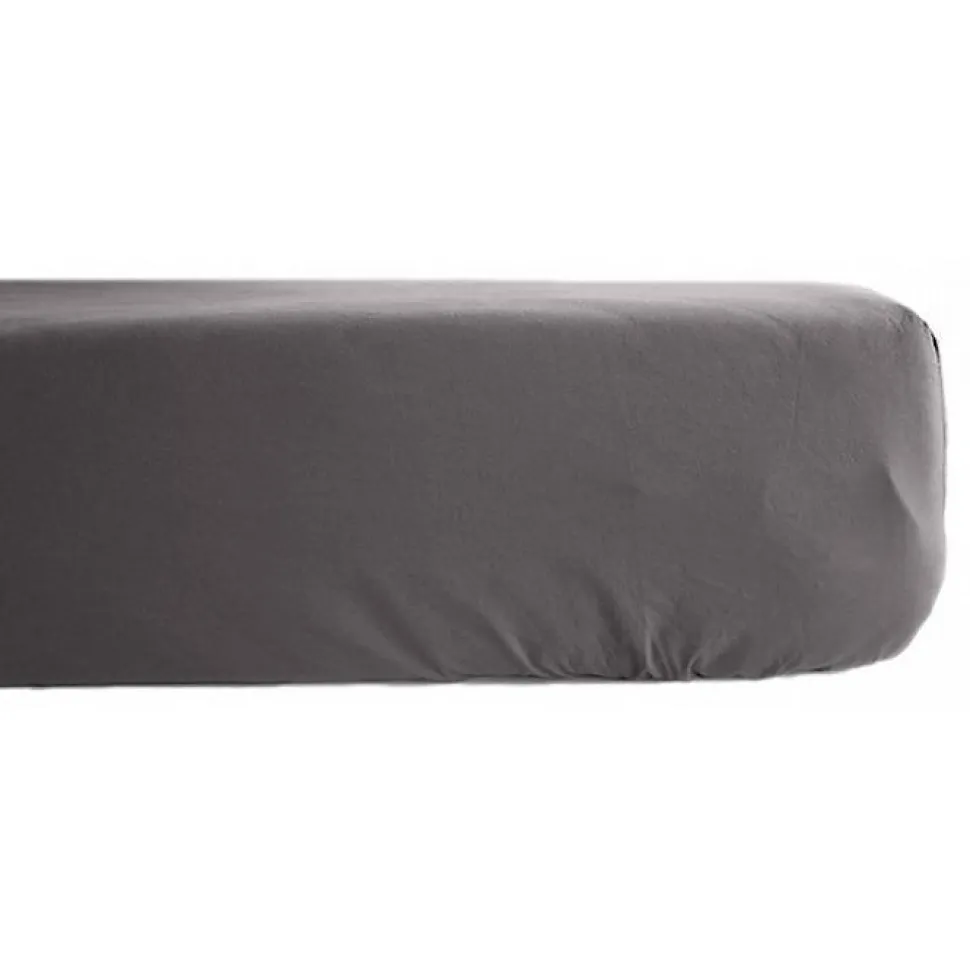 Drap housse percale pur coton peigné longues fibres 80 fils/cm² avec bonnet de 35 cm Vent du sud - Ardoise - 90 x 190 cm bonnet de