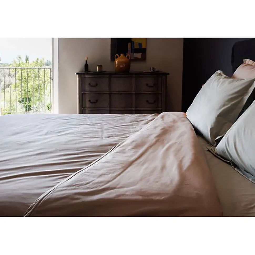 Drap housse percale pur coton peigné longues fibres 80 fils/cm² avec bonnet de 35 cm Vent du sud - Carmin - 90 x 190 cm bonnet de