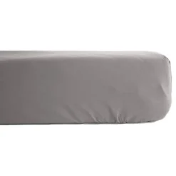 Drap housse percale pur coton peigné longues fibres 80 fils/cm² avec bonnet de 35 cm Vent du sud - Cendre - 180 x 200 cm bonnet de