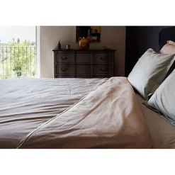 Drap housse percale pur coton peigné longues fibres 80 fils/cm² avec bonnet de 35 cm Vent du sud - Ivoire - 180 x 200 cm bonnet de