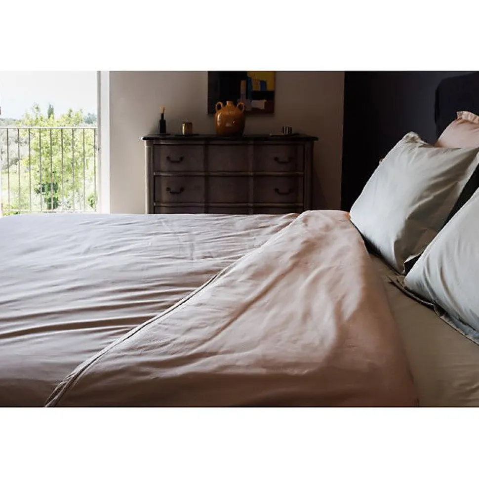 Drap housse percale pur coton peigné longues fibres 80 fils/cm² avec bonnet de 35 cm Vent du sud - Carmin - 180 x 200 cm bonnet de