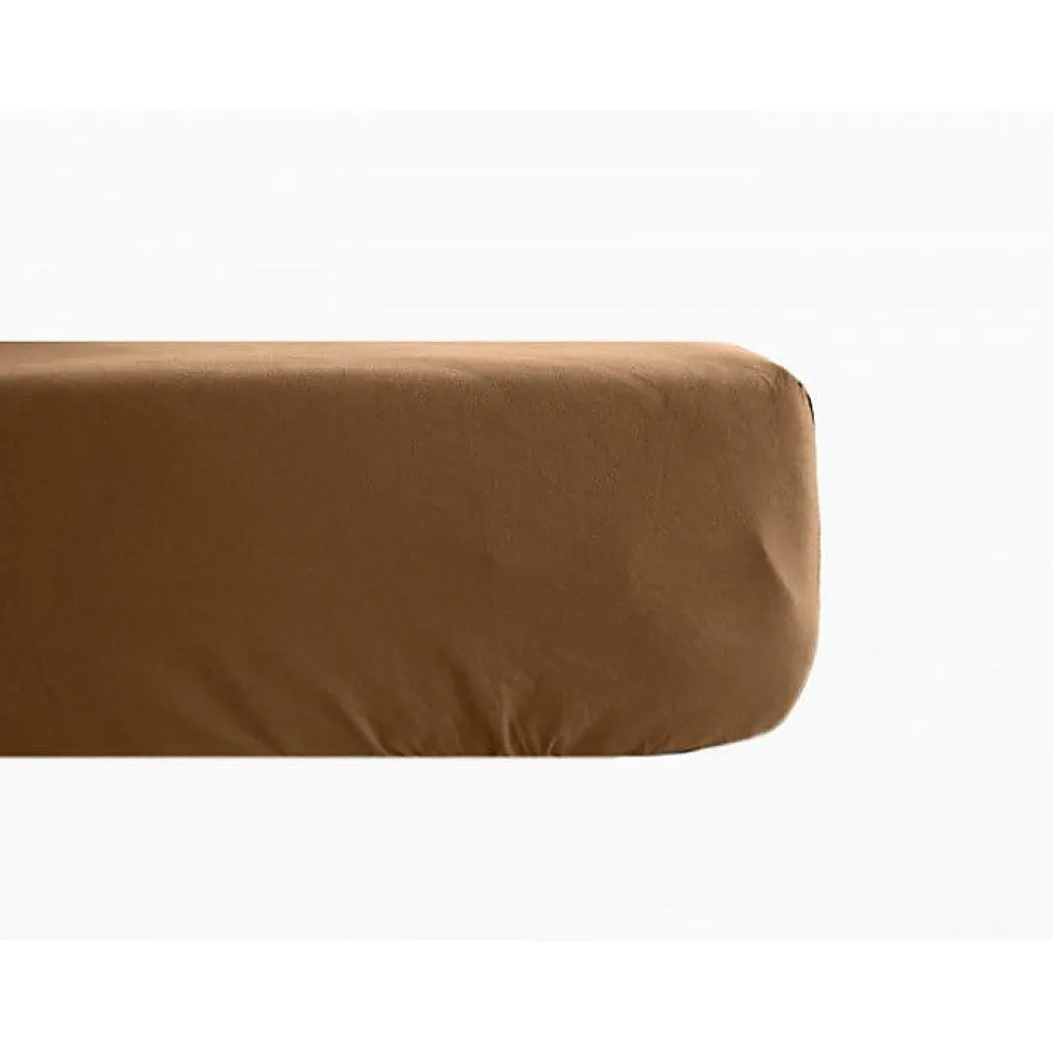 Drap housse percale pur coton peigné longues fibres 80 fils/cm² avec bonnet de 35 cm Vent du sud - Cognac - 160 x 200 cm bonnet de