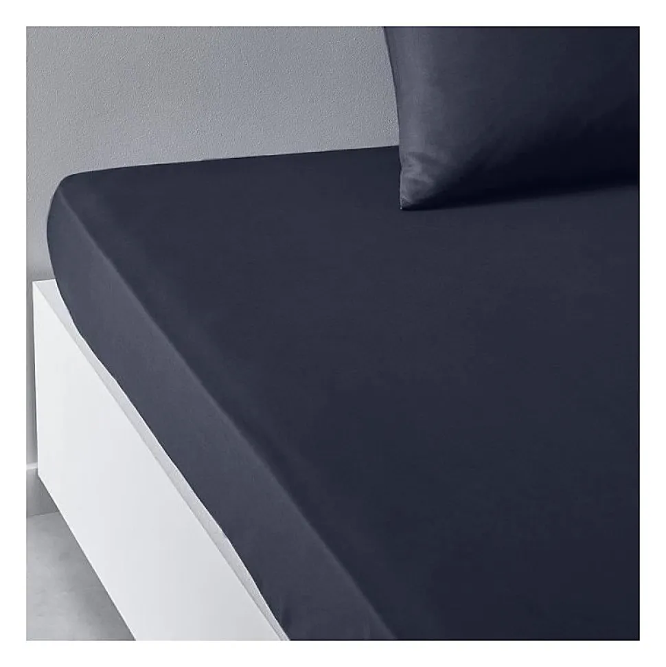 Drap housse TODAY Essential - 140 x 200+30 cm - 2 personnes - 100% Coton uni - Navy