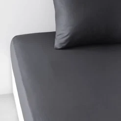 Drap housse TODAY Essential - 90 x 190 cm - 1 personne - 100% Coton uni - Fusain