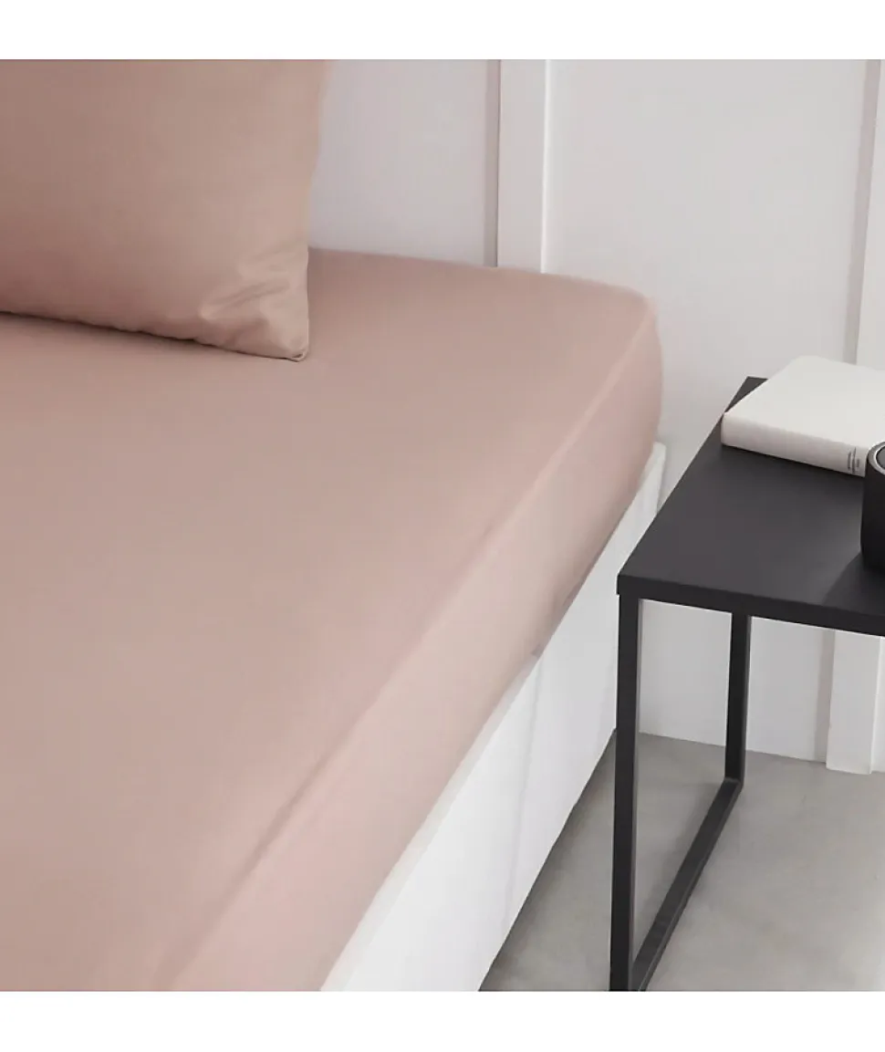 Drap housse TODAY Essential - 90 x 190 cm - 1 personne - 100% Coton uni - Rose des sables