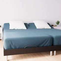 Drap housse TPR en coton 57 fils 2x70x190 cm UNI bleu canard, par Soleil d'Ocre