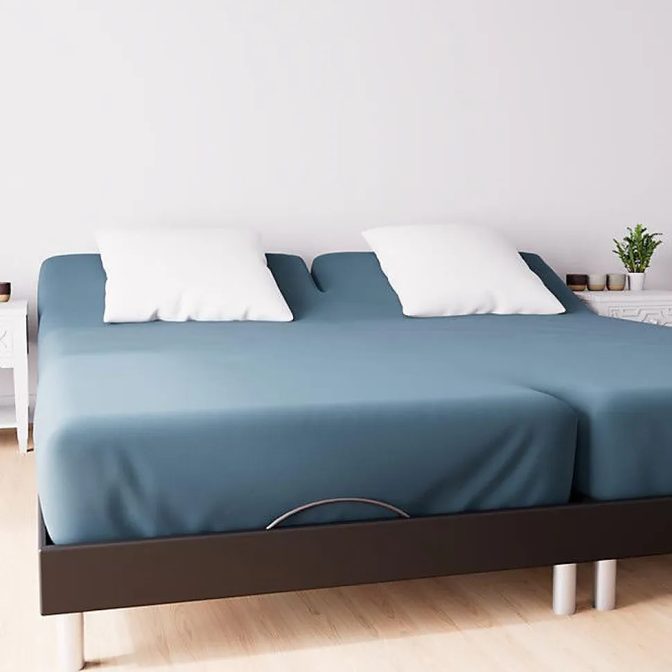 Drap housse TPR en coton 57 fils 2x70x190 cm UNI bleu canard, par Soleil d'Ocre