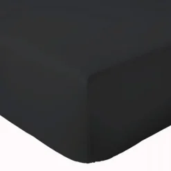 Drap Housse Uni bonnet 30 cm 100% Coton (180x190 cm - Noir)