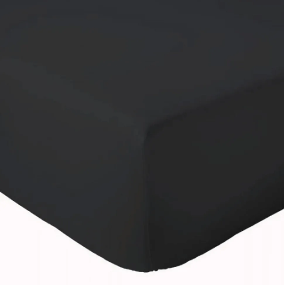 Drap Housse Uni bonnet 30 cm 100% Coton (90x190 cm - Noir)