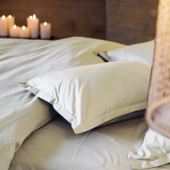 Drap housse uni 90x200 cm bonnet 35 cm percale de coton MANOIR blanc Naturel