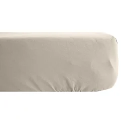 Drap housse uni 180x200 cm bonnet 35 cm percale de coton MANOIR beige Lin
