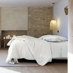 Drap housse uni 140x190 cm bonnet 35 cm percale de coton MANOIR blanc Neige