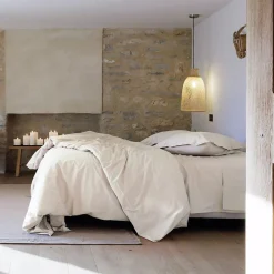 Drap housse uni 80x200 cm bonnet 35 cm percale de coton MANOIR Ivoire