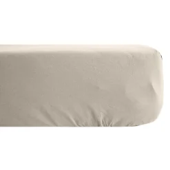 Drap housse uni 120x190 cm bonnet 35 cm percale de coton MANOIR beige Lin