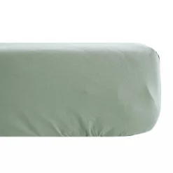 Drap housse uni 90x200 cm bonnet 35 cm percale de coton MANOIR vert Lichen