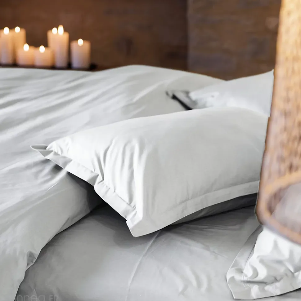 Drap housse uni 160x200 cm bonnet 35 cm percale de coton MANOIR blanc Neige