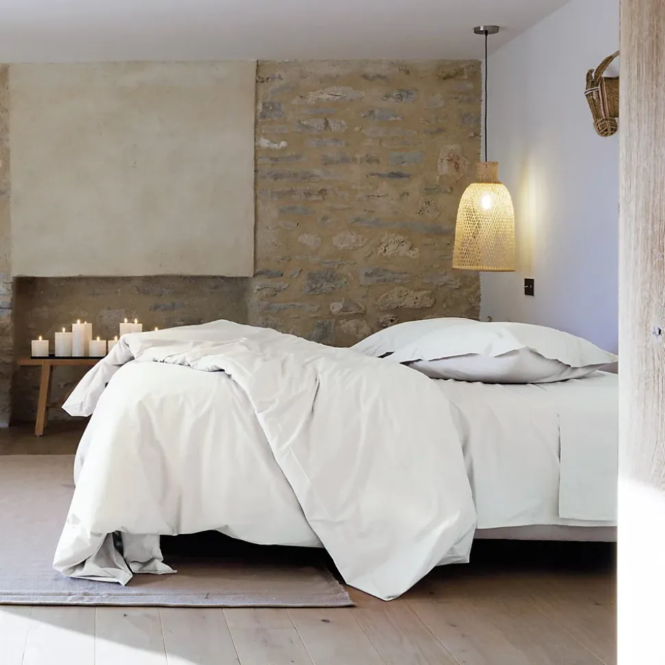 Drap housse uni 160x200 cm bonnet 35 cm percale de coton MANOIR blanc Neige