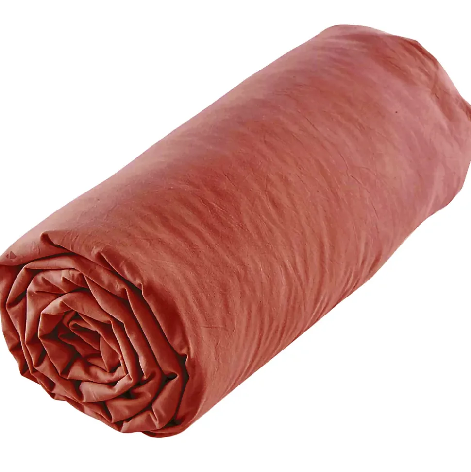 Drap housse uni 160x200 cm MILA polyester micro lavée rouge terracotta