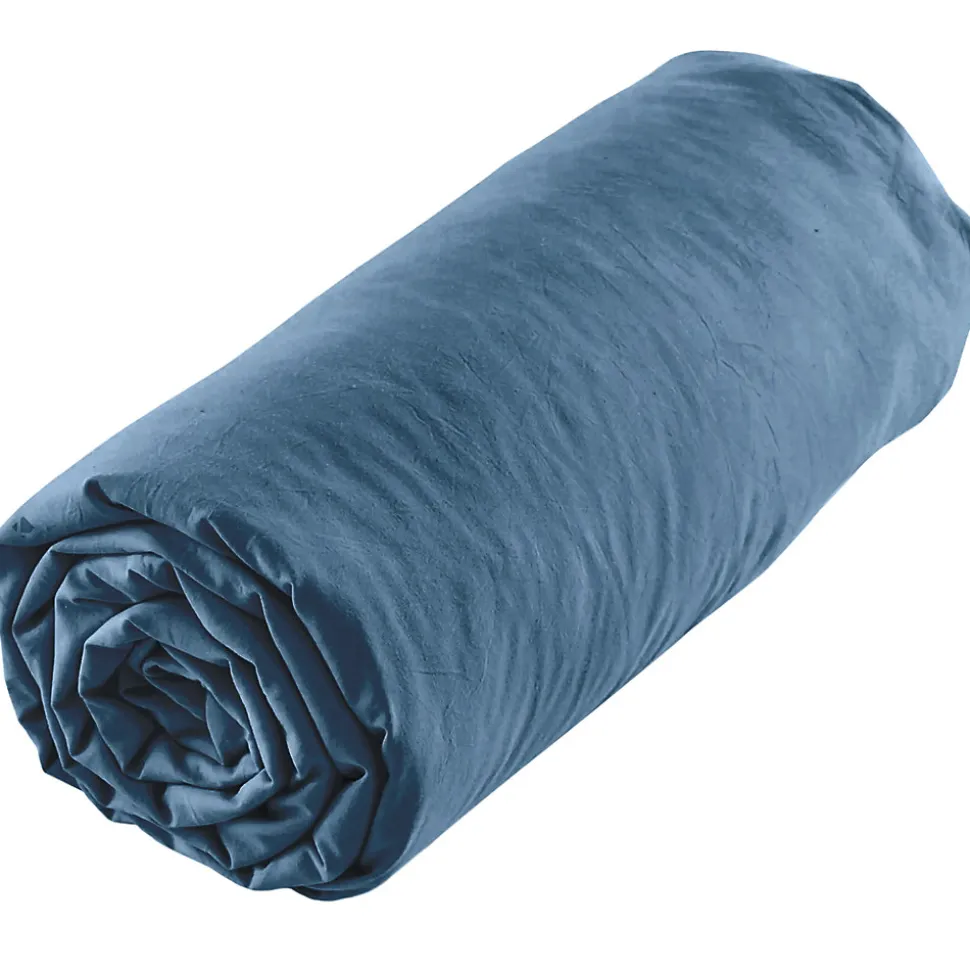 Drap housse uni 160x200 cm MILA 100% polyester micro lavée bleu nuit