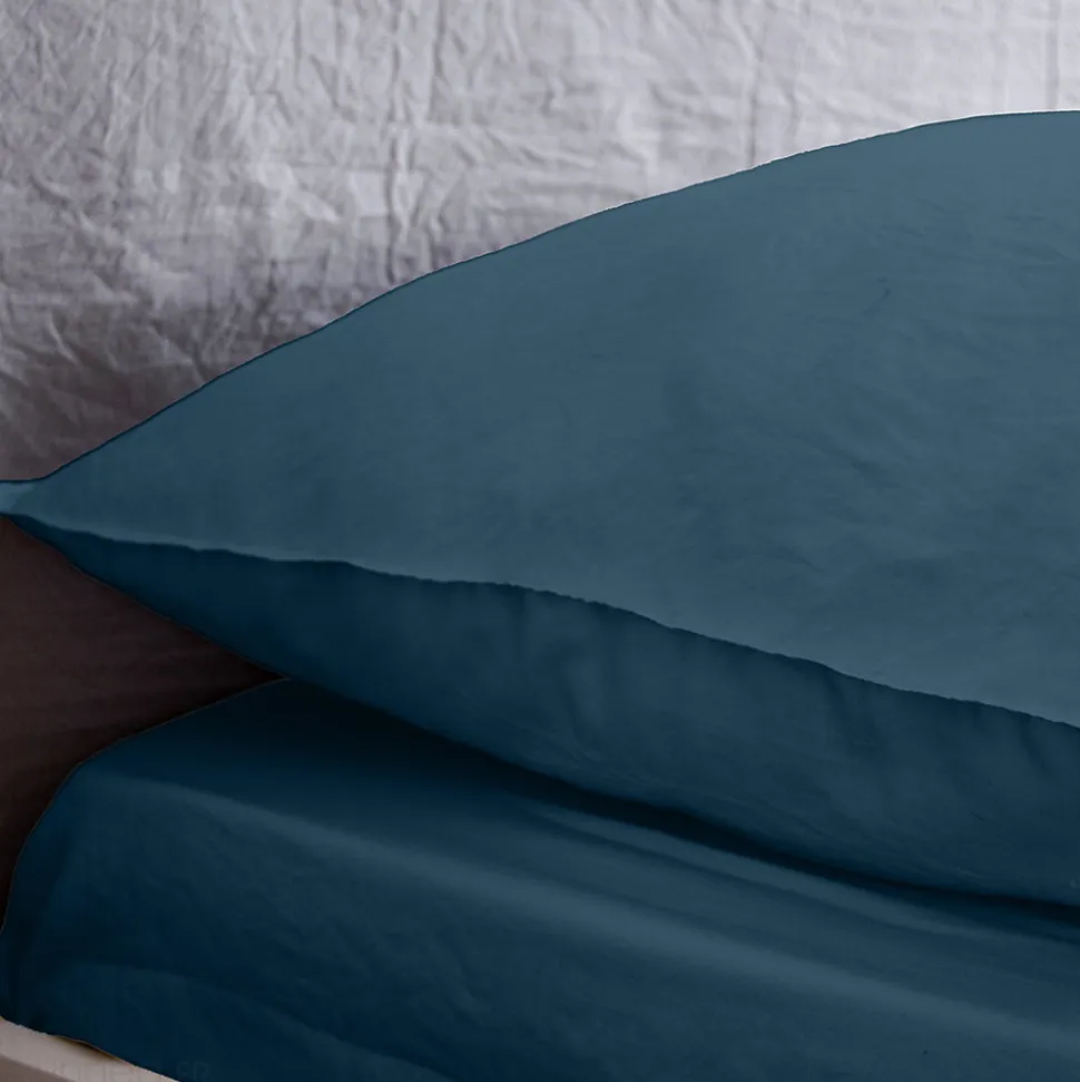 Drap housse uni 160x200 cm MILA 100% polyester micro lavée bleu nuit