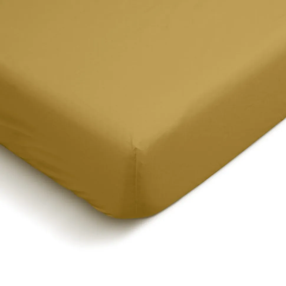 Drap Housse uni 90x190cm PERCALE MOUTARDE