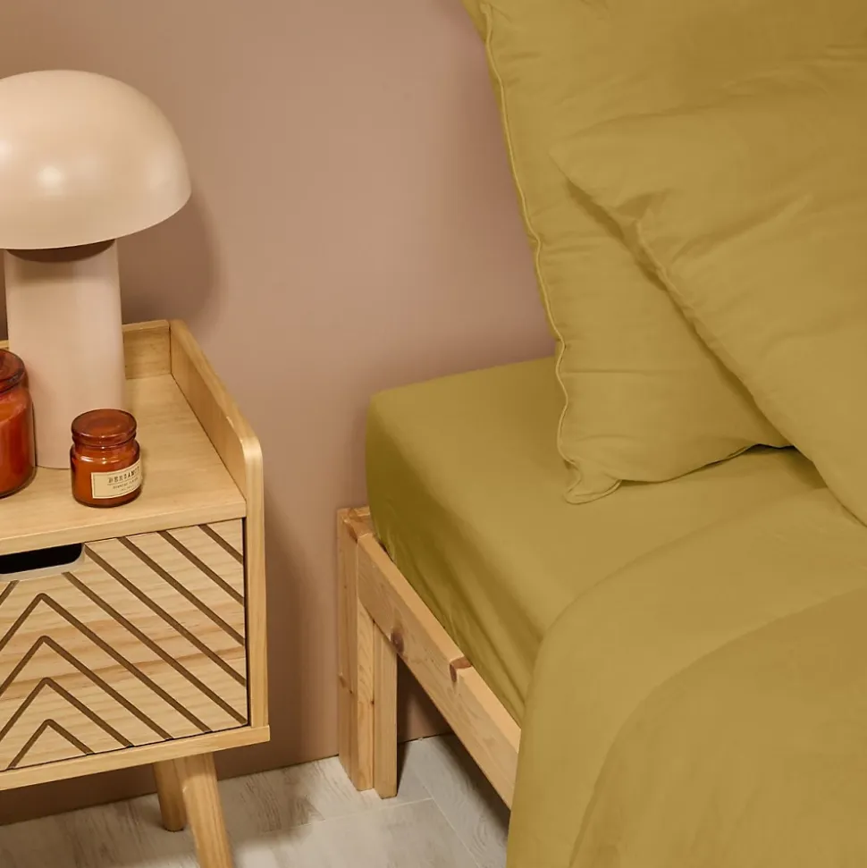 Drap Housse uni 90x190cm PERCALE MOUTARDE