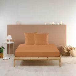 Drap Housse uni 180x200cm PERCALE TERRACOTTA
