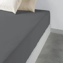 Drap housse 90x190 +35 cm 100% Coton 57 fils Gris Foncé