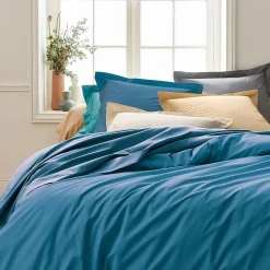 Drap housse 200x200 cm bonnet 40 cm percale de coton PASSION PERCALE bleu Cobalt