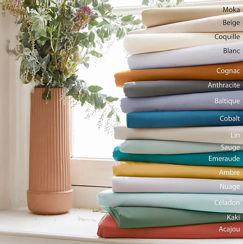 Drap housse 200x200 cm bonnet 30 cm percale de coton PASSION PERCALE beige Lin