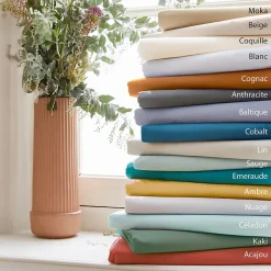 Drap housse 160x200 cm bonnet 40 cm percale de coton PASSION PERCALE vert Kaki