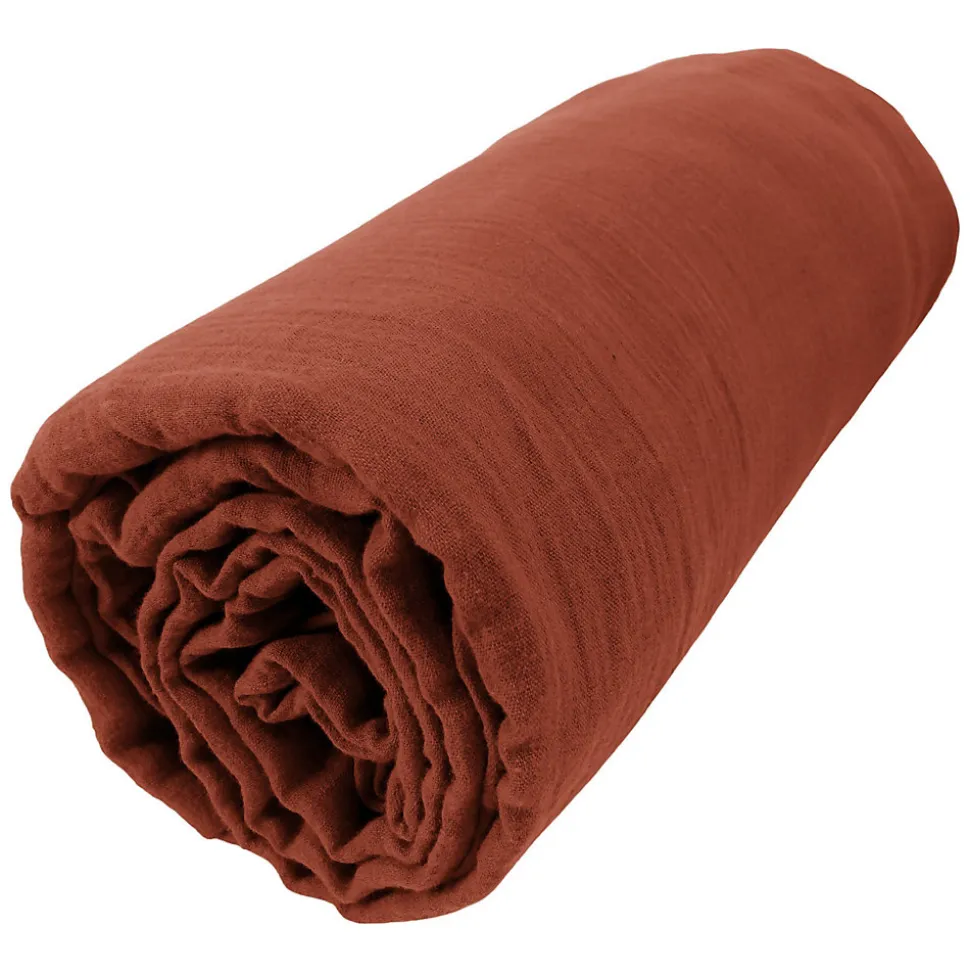 Drap housse 160x200 cm en Gaze de coton Terracotta