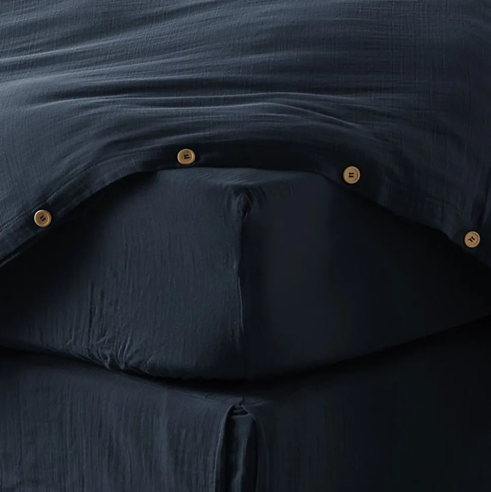 Drap housse 140x190 cm en Gaze de coton Minuit