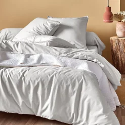 Drap housse 140x200 cm en percale lavée coton PERKAL blanc Saline bonnet 30 cm