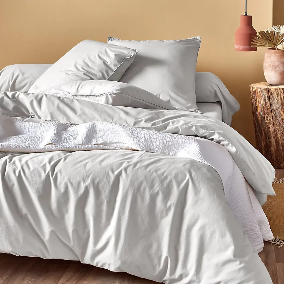 Drap housse 140x200 cm en percale lavée coton PERKAL blanc Saline bonnet 30 cm