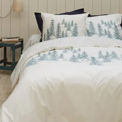 Drap housse 180x200 cm percale de coton RÉCIT D'HIVER rayures