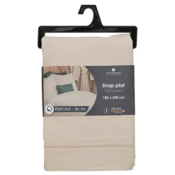 Drap plat - percale - beige lin - 180x290 cm - Atmosphera
