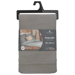Drap plat - percale - gris - 180x290 cm - Atmosphera