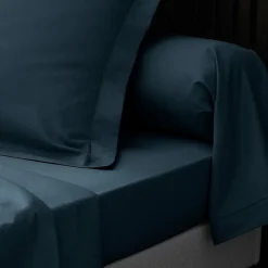 Drap plat 2 personnes 240 x 300 cm Percale de coton 78 fils Coloris Bleu nuit
