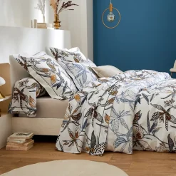 Drap plat aux fleurs exubérantes (240x310 cm - Blanc)