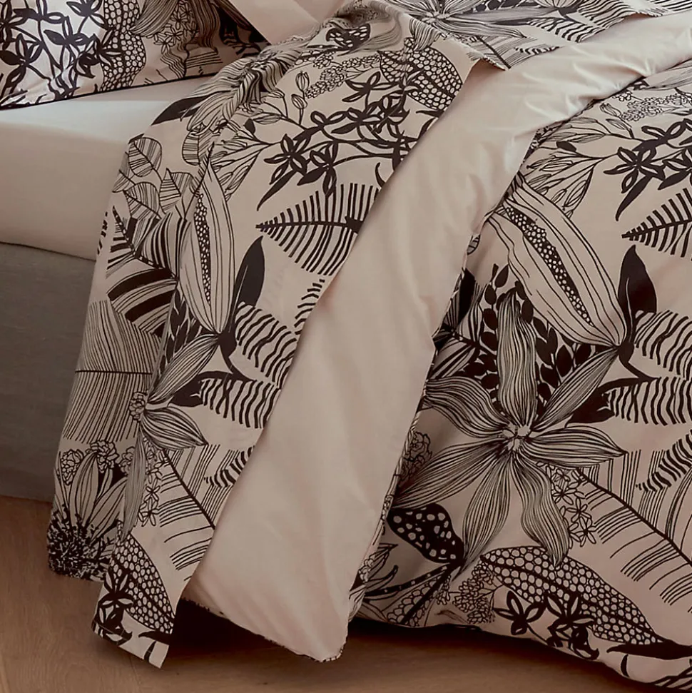 Drap plat aux impressions noires (240x310 cm - Beige)