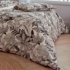 Drap plat aux impressions noires (180x290 cm - Beige)