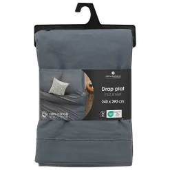 Drap plat Carina en coton 240x290cm bleu orage - Atmosphera