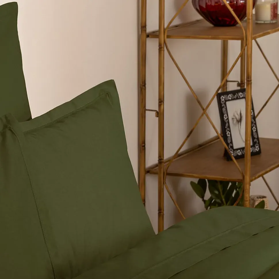 Drap plat Carina en coton 180x290cm vert kaki - Atmosphera