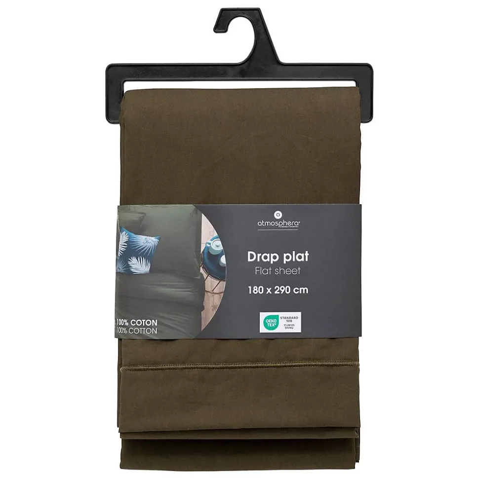 Drap plat Carina en coton 180x290cm vert kaki - Atmosphera
