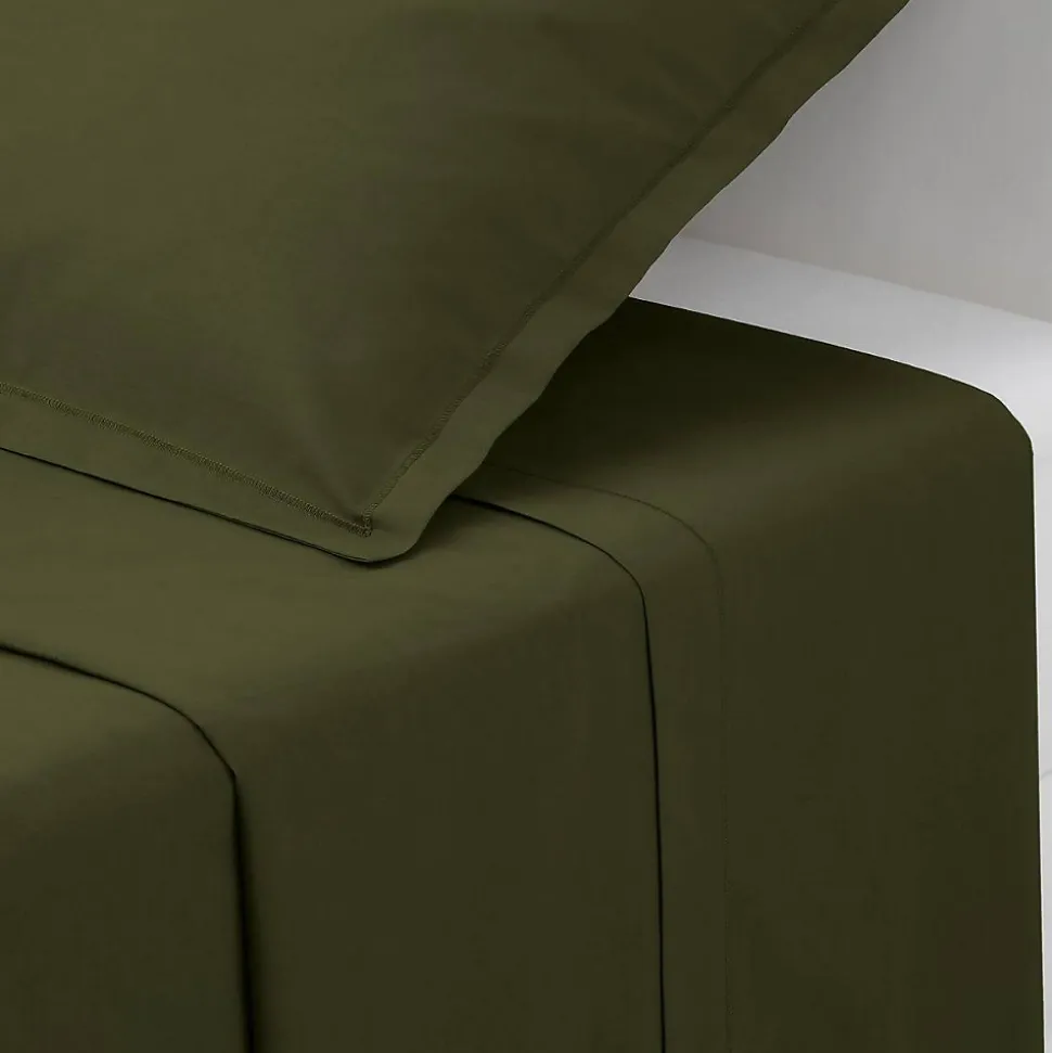 Drap plat Carina en coton 180x290cm vert kaki - Atmosphera